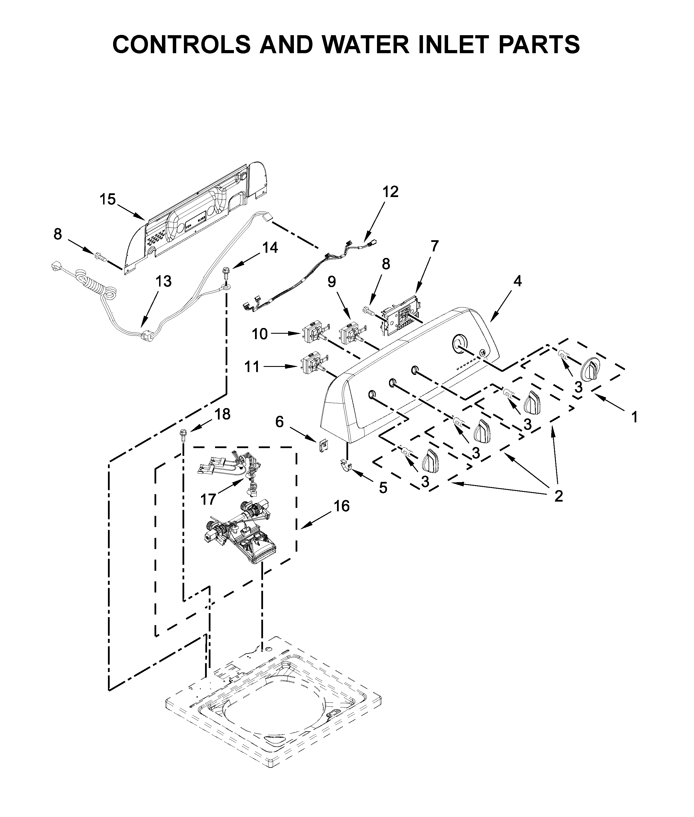 Controls and water inlet parts