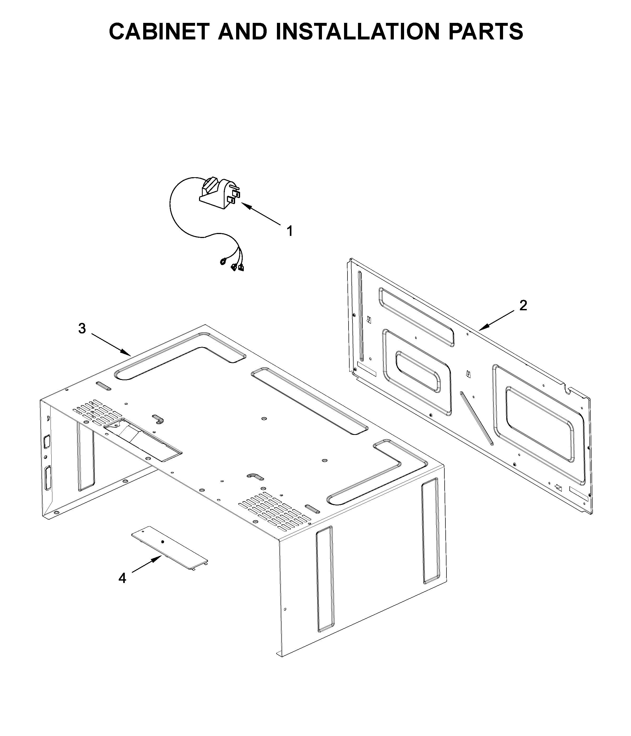Cabinet and installation parts