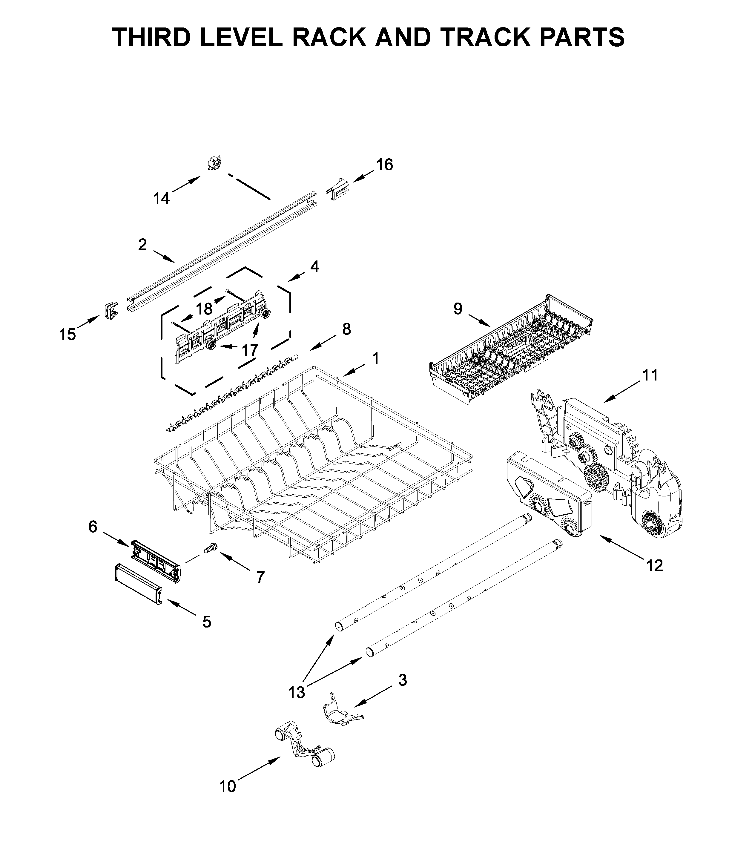 Third level rack and track parts