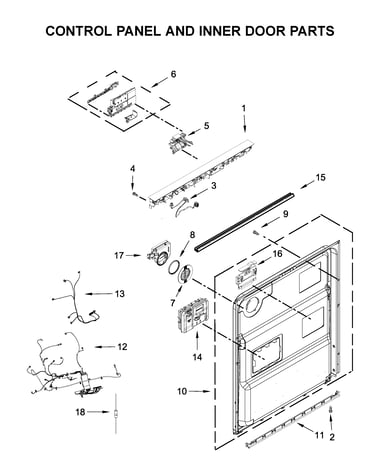 Control panel and inner door parts