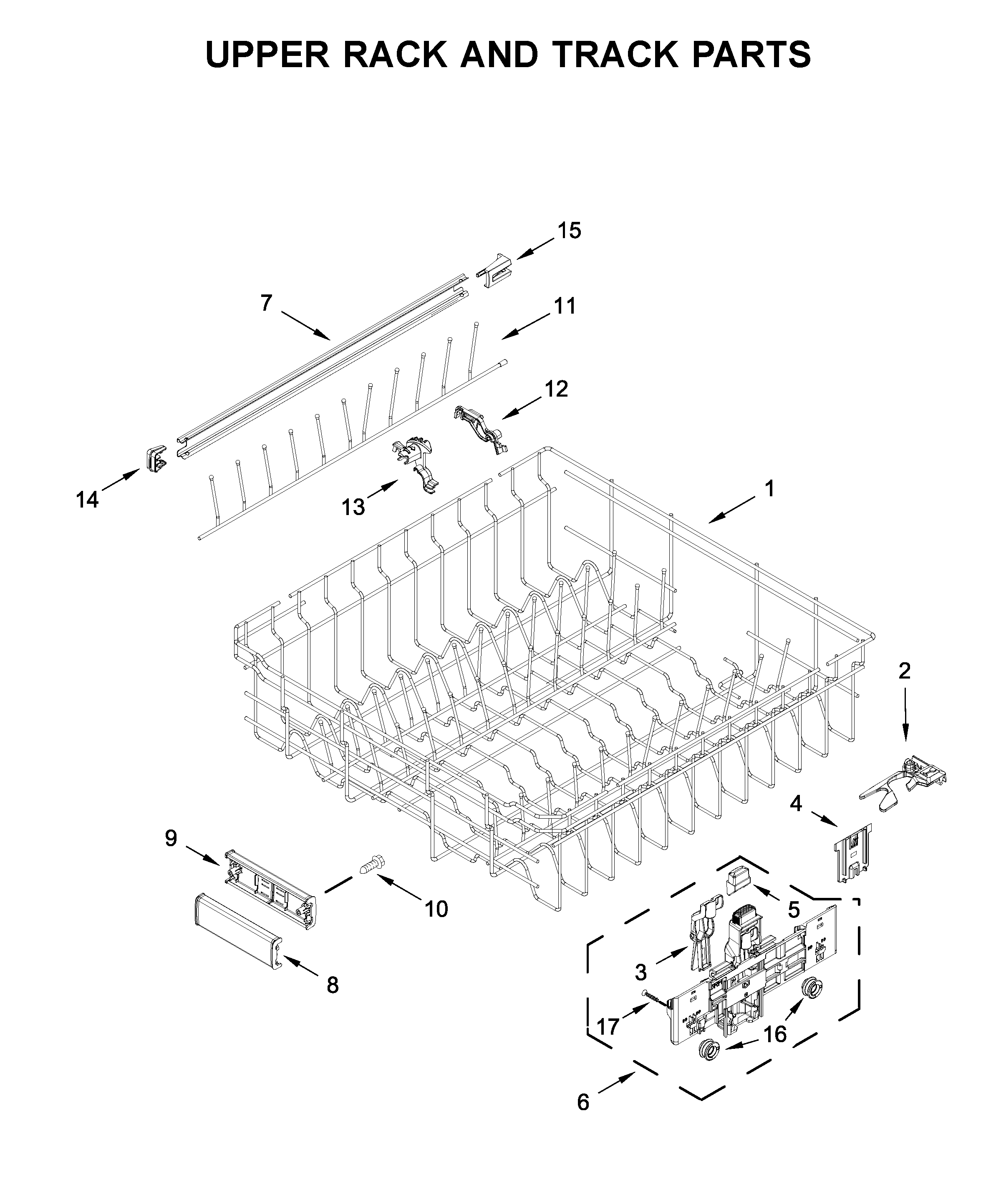 Upper rack and track parts