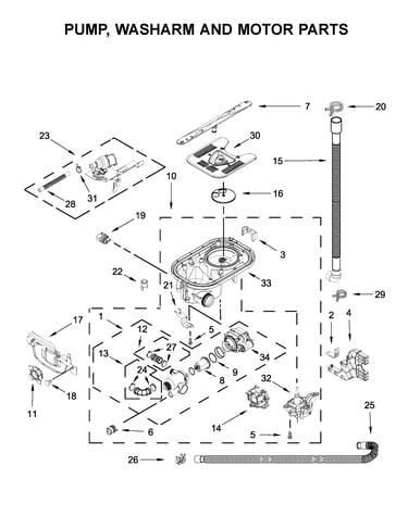 Pump, washarm and motor parts