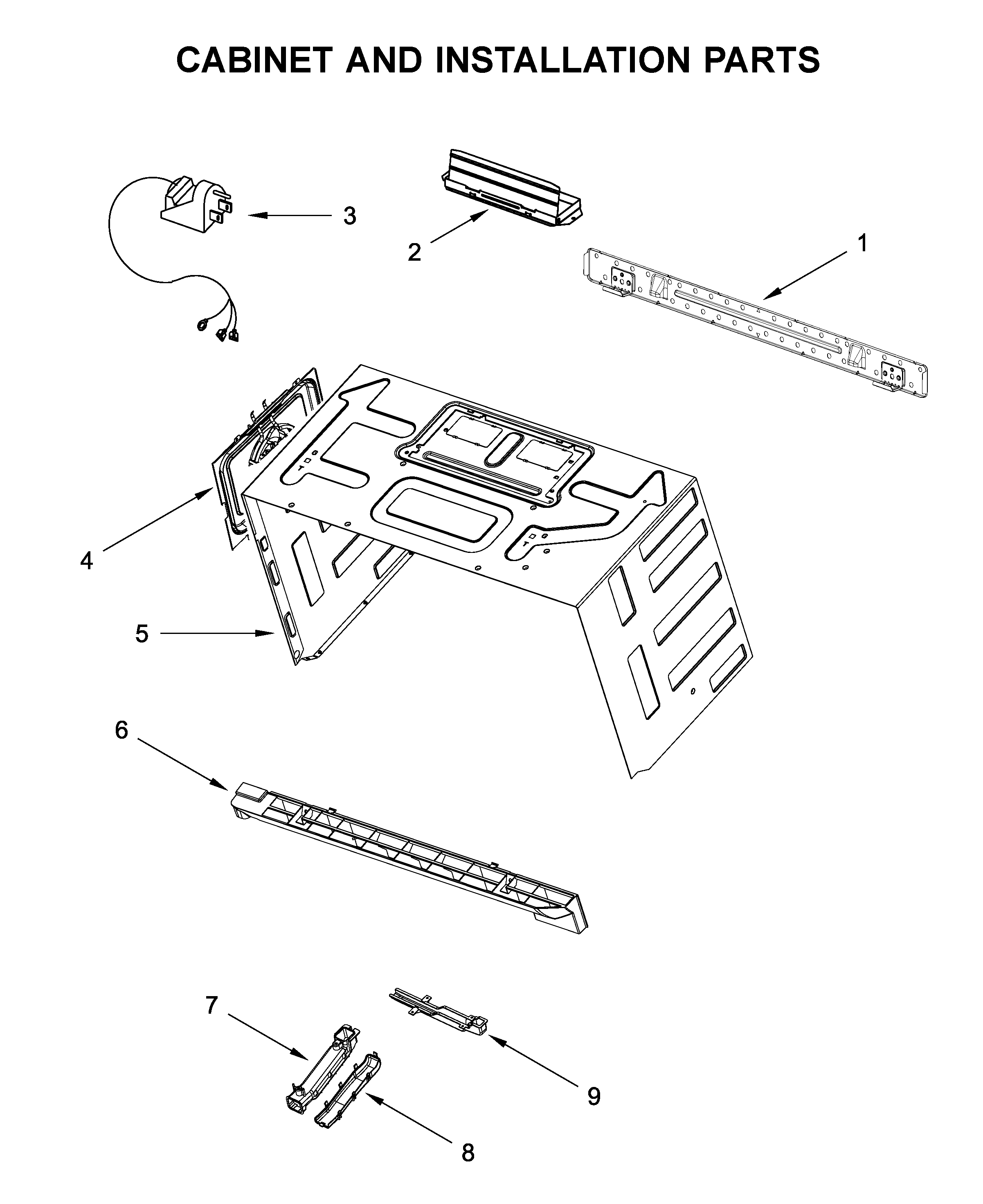 Cabinet and installation parts