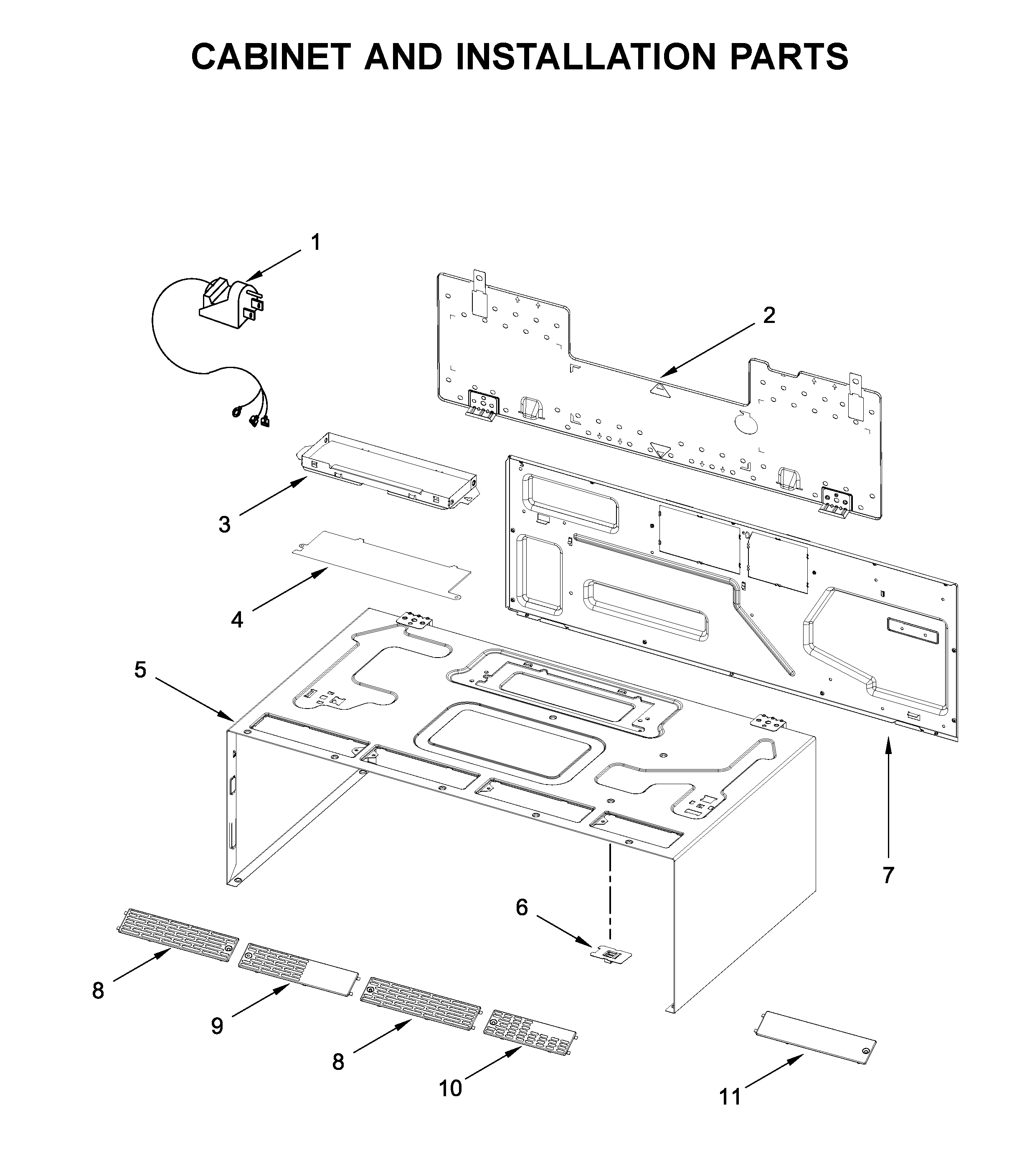 Cabinet and installation parts