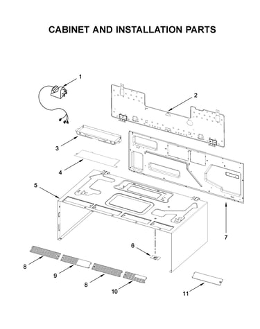 Cabinet and installation parts