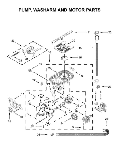 Pump, washarm and motor parts