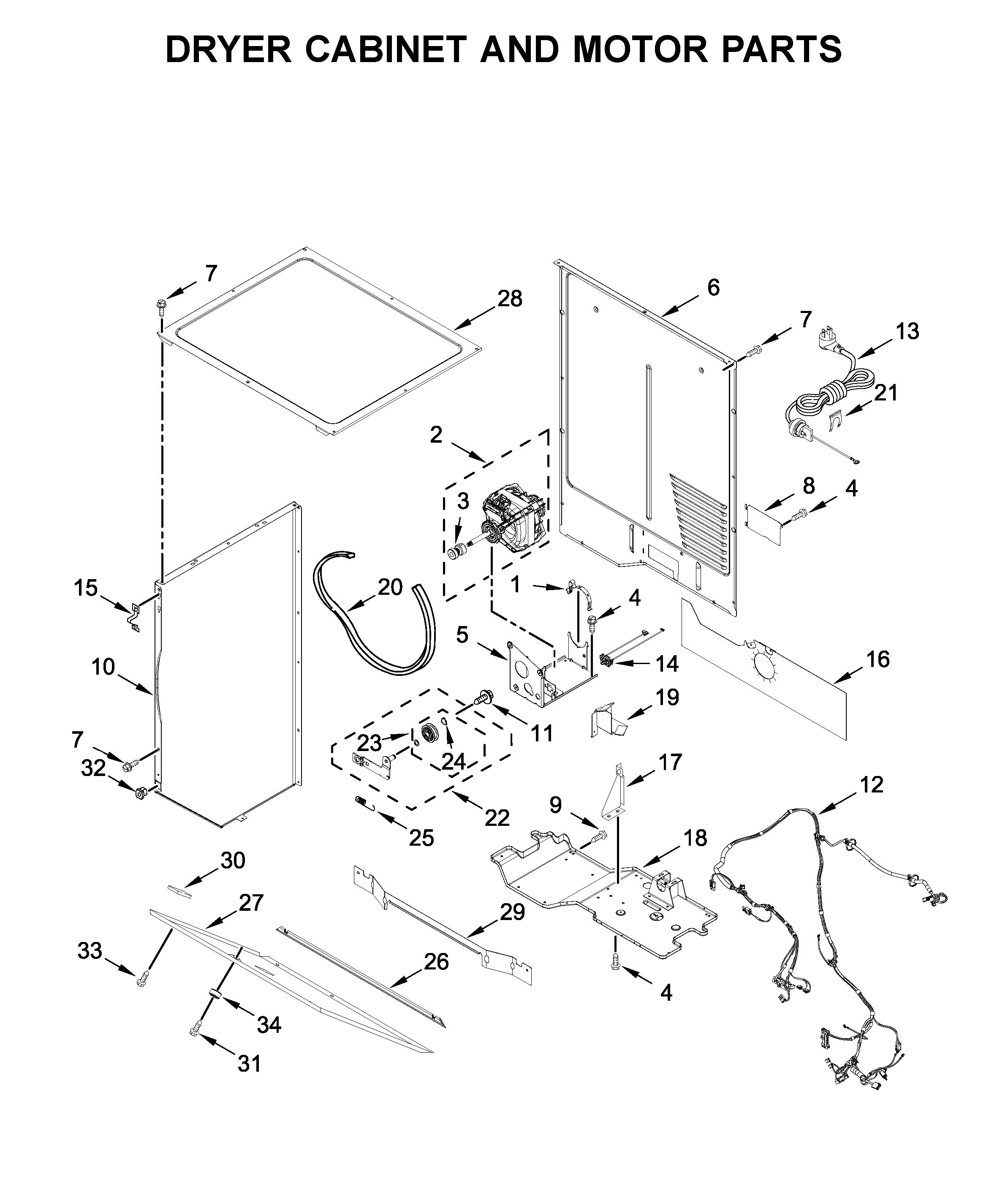 Dryer cabinet and motor parts