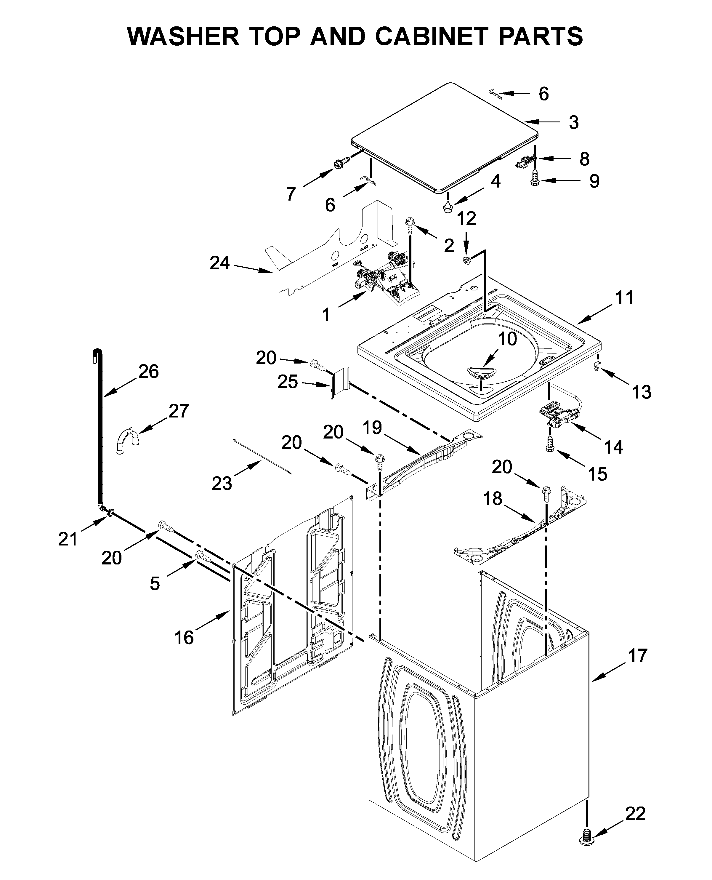 Washer top and cabinet parts