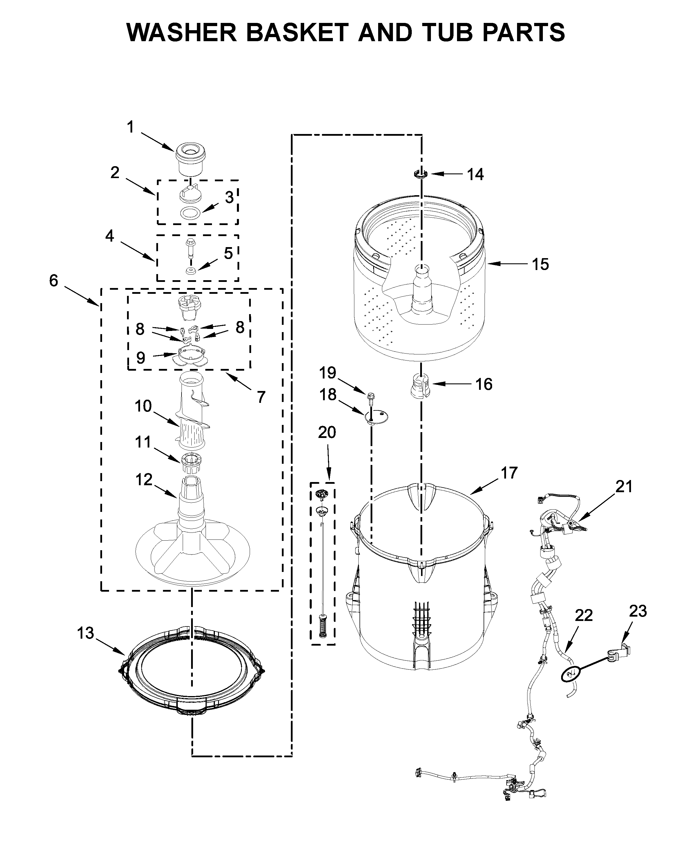 Washer basket and tub parts