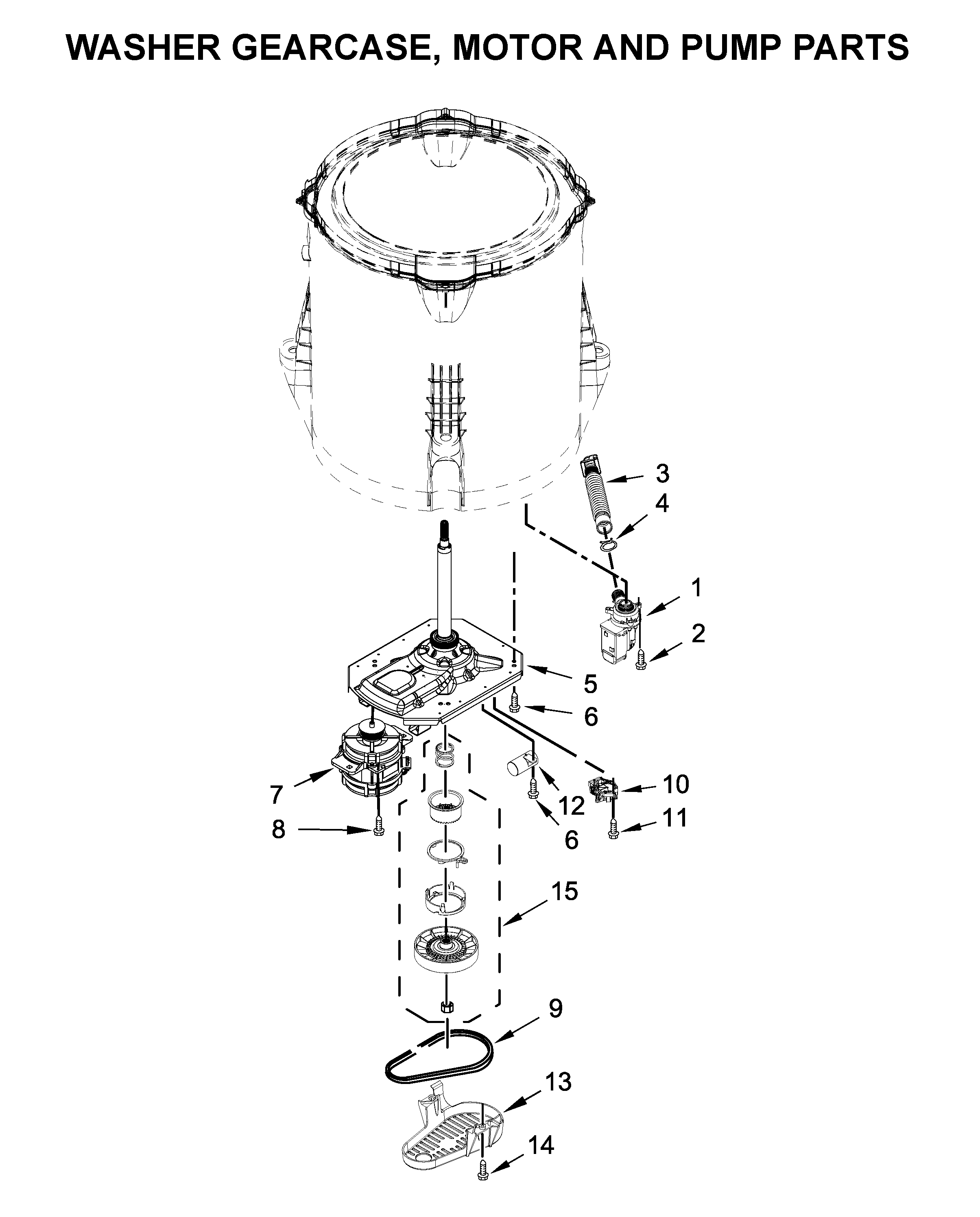 Washer gearcase, motor and pump parts