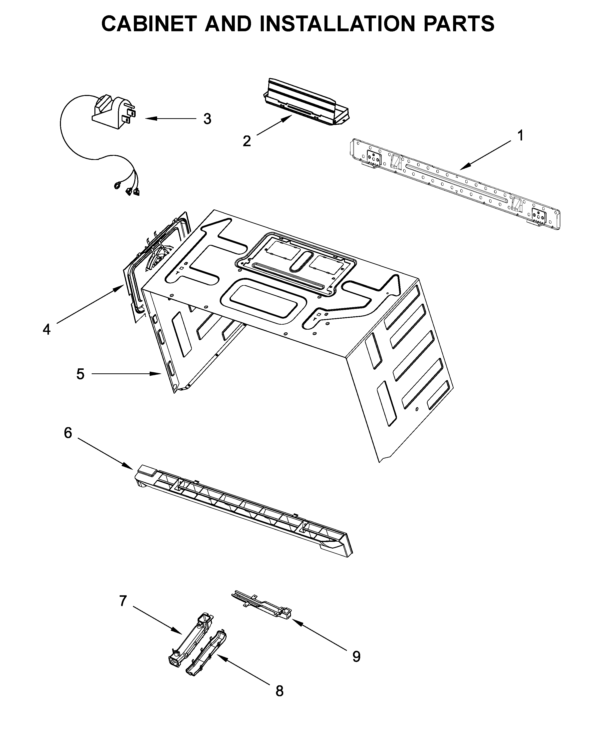 Cabinet and installation parts