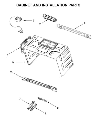 Cabinet and installation parts