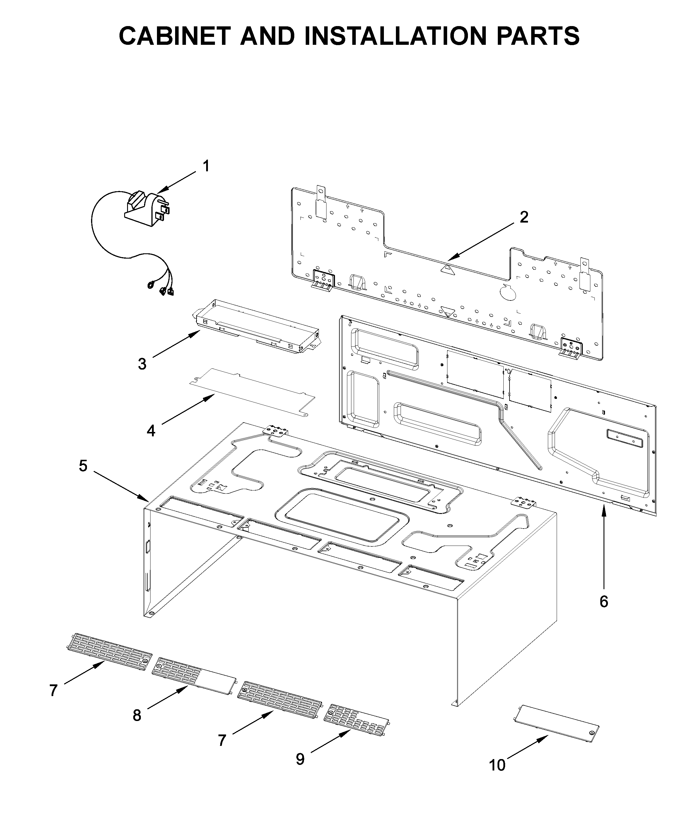 Cabinet and installation parts