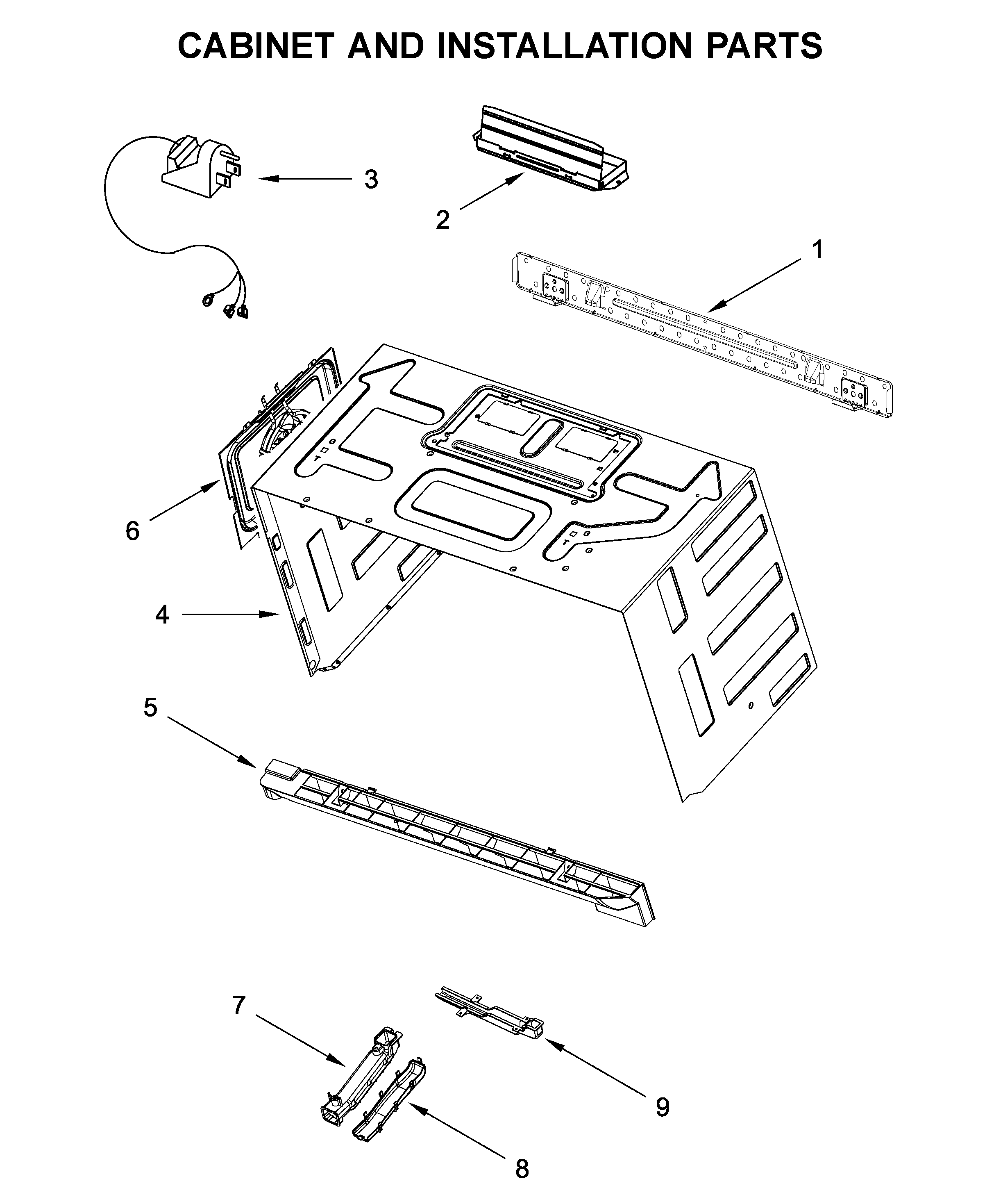 Cabinet and installation parts
