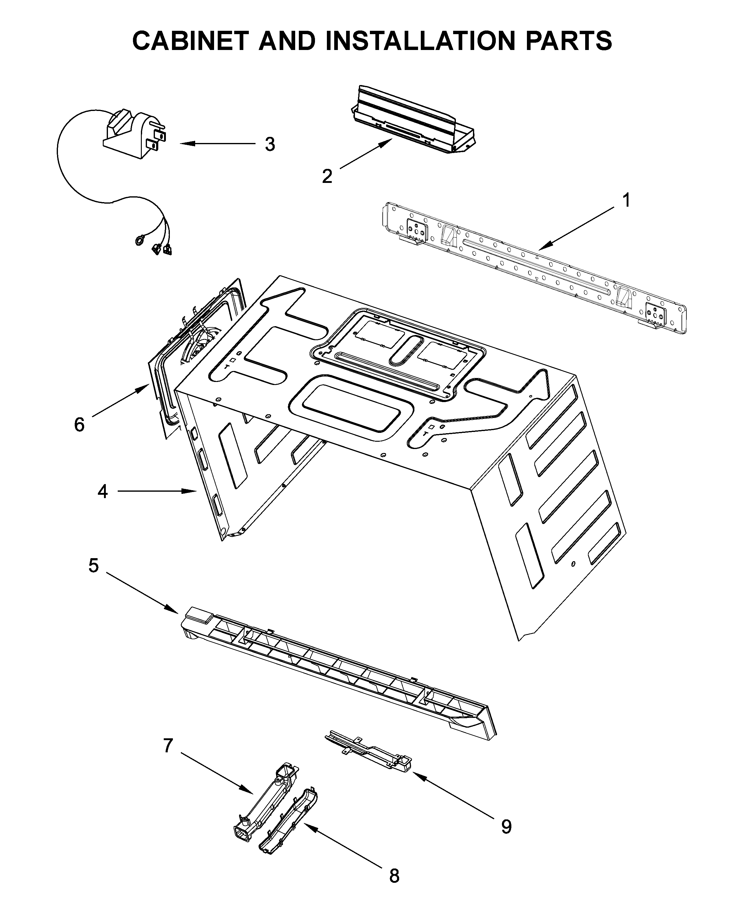 Cabinet and installation parts