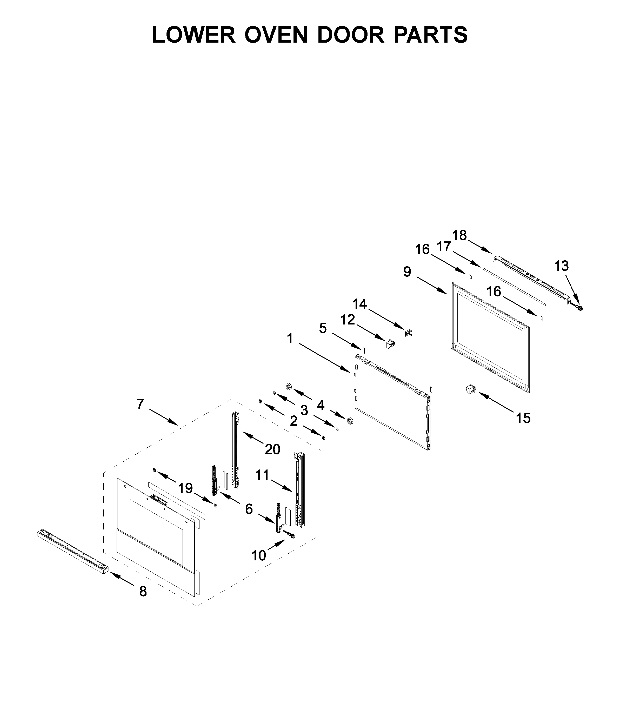 Lower oven door parts