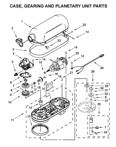Case, gearing and planetary unit parts