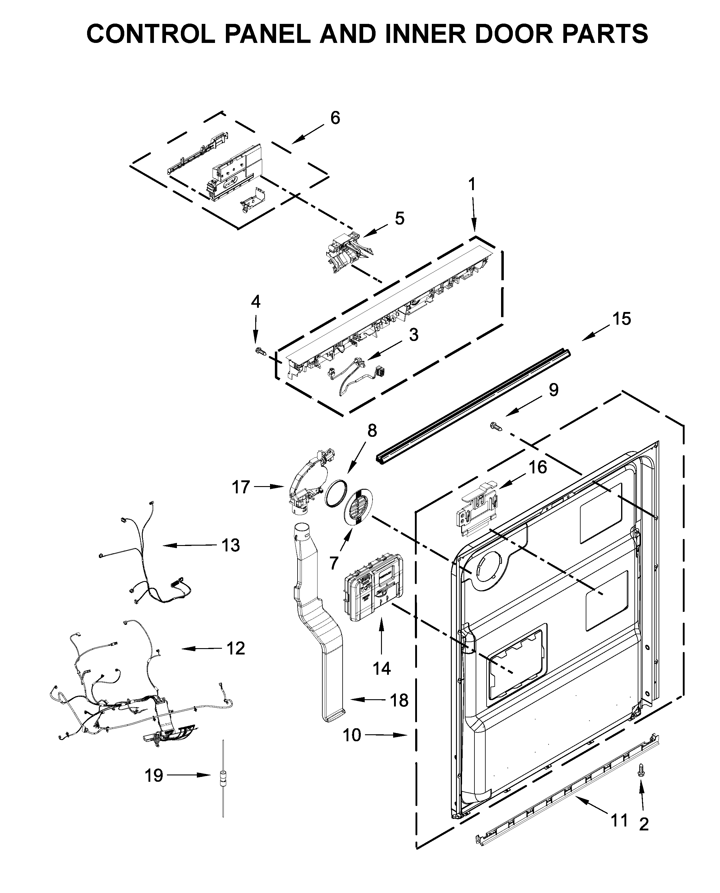 Control panel and inner door parts