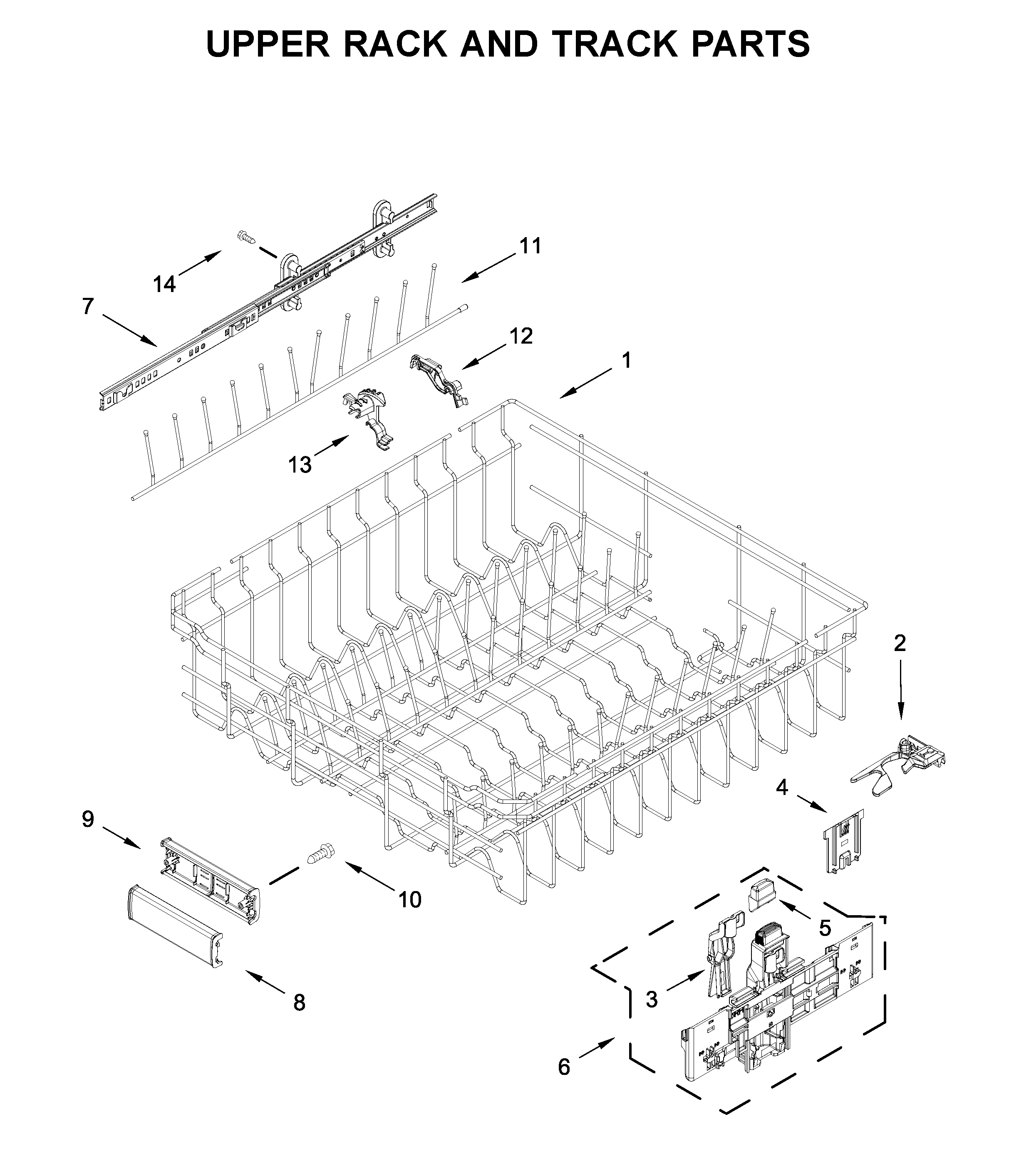 Upper rack and track parts