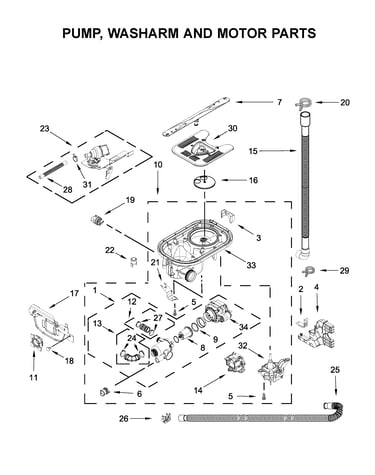 Pump, washarm and motor parts