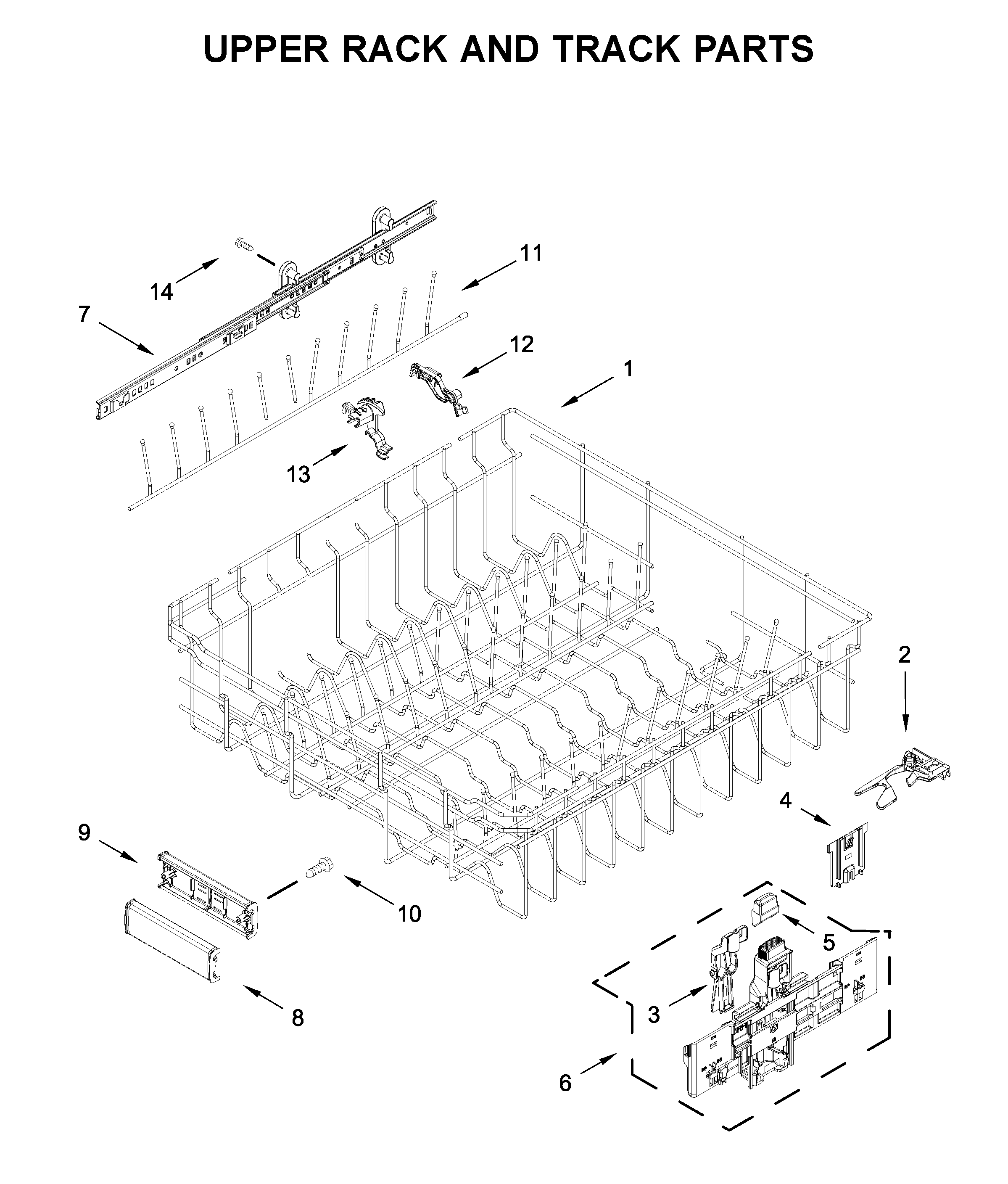 Upper rack and track parts