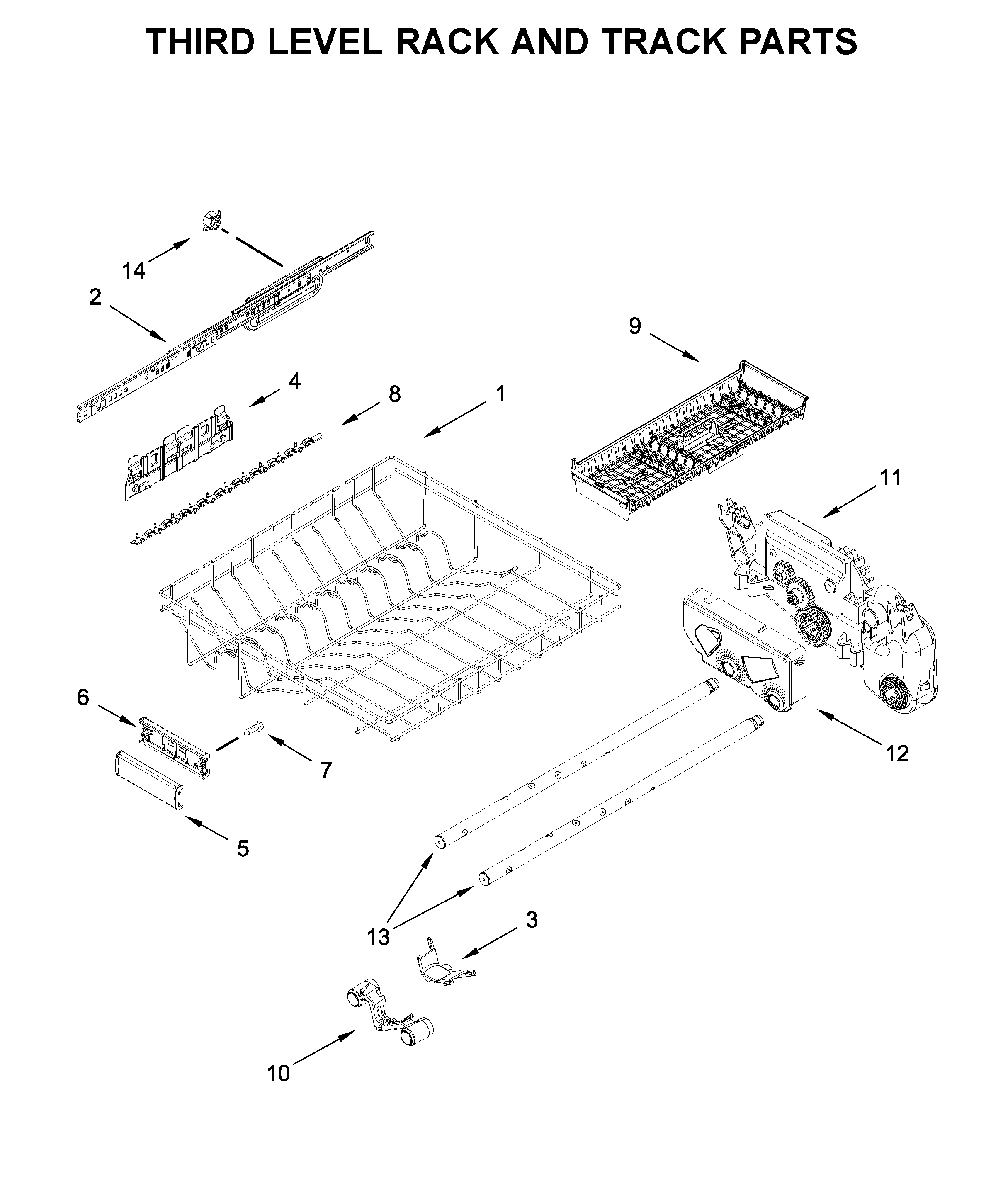 Third level rack and track parts