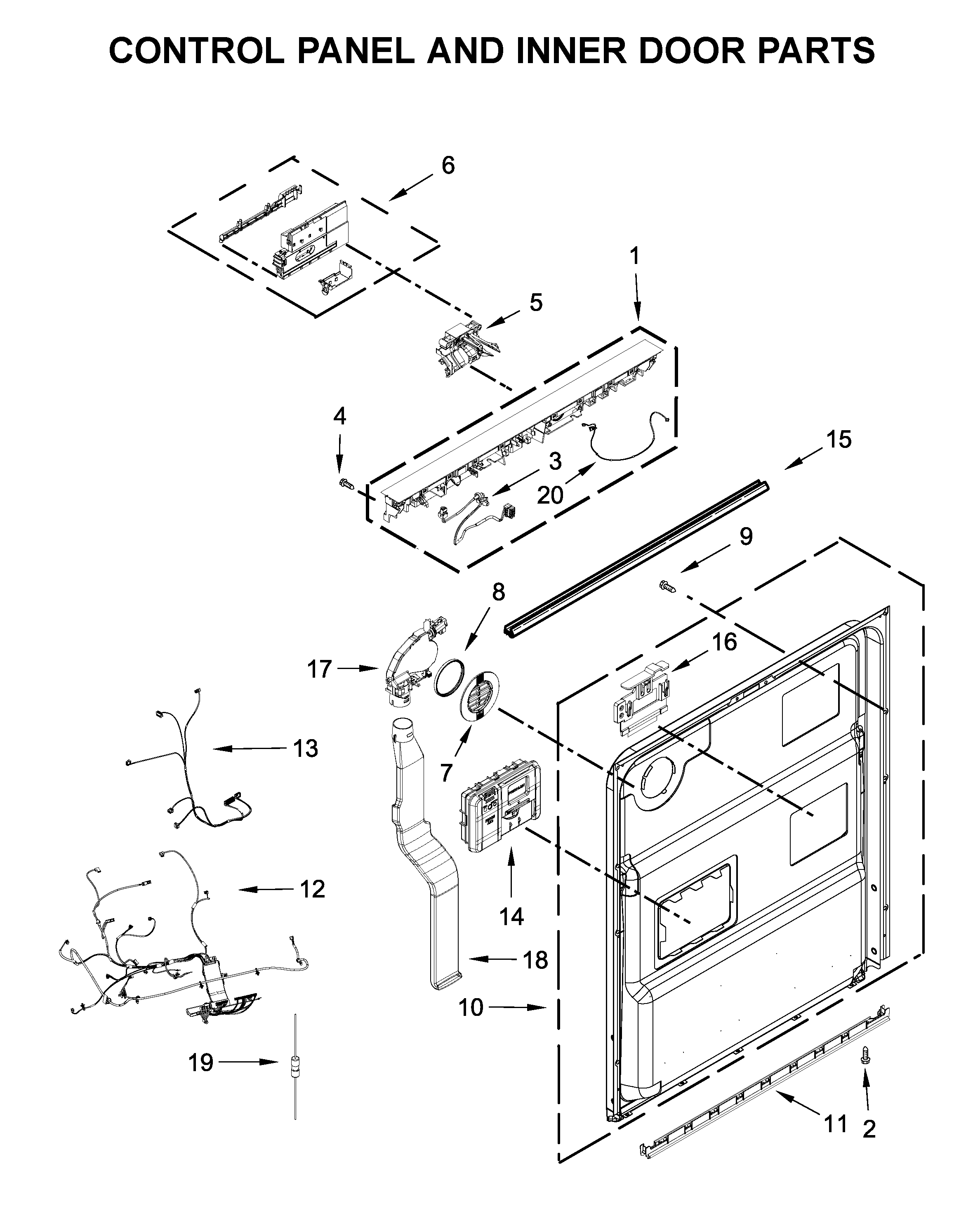 Control panel and inner door parts