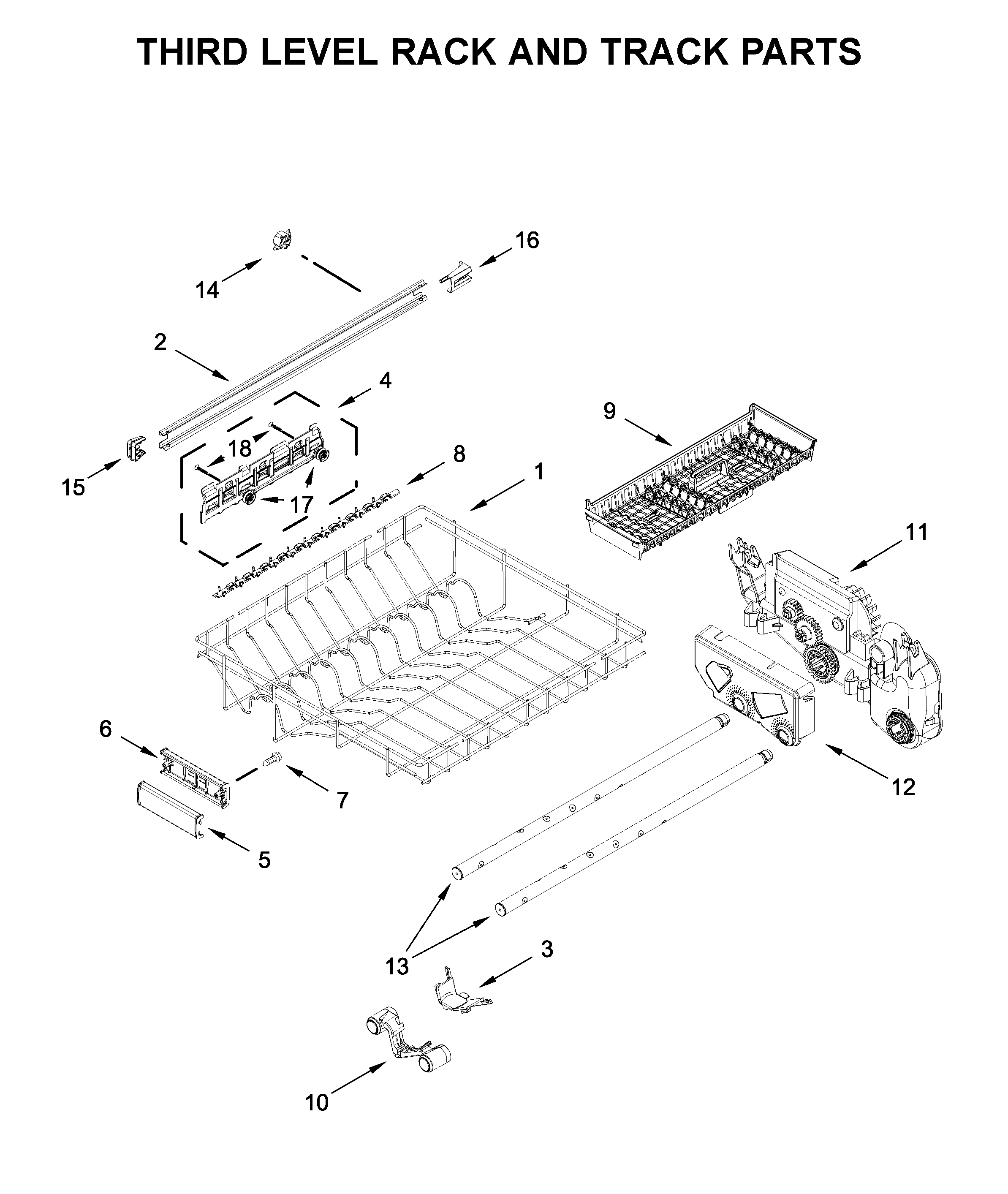 Third level rack and track parts