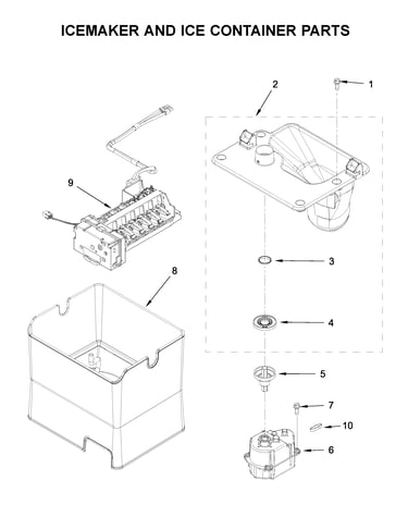 Icemaker and ice container parts