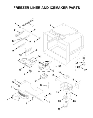 Freezer liner and icemaker parts