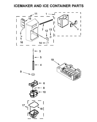 Icemaker and ice container parts