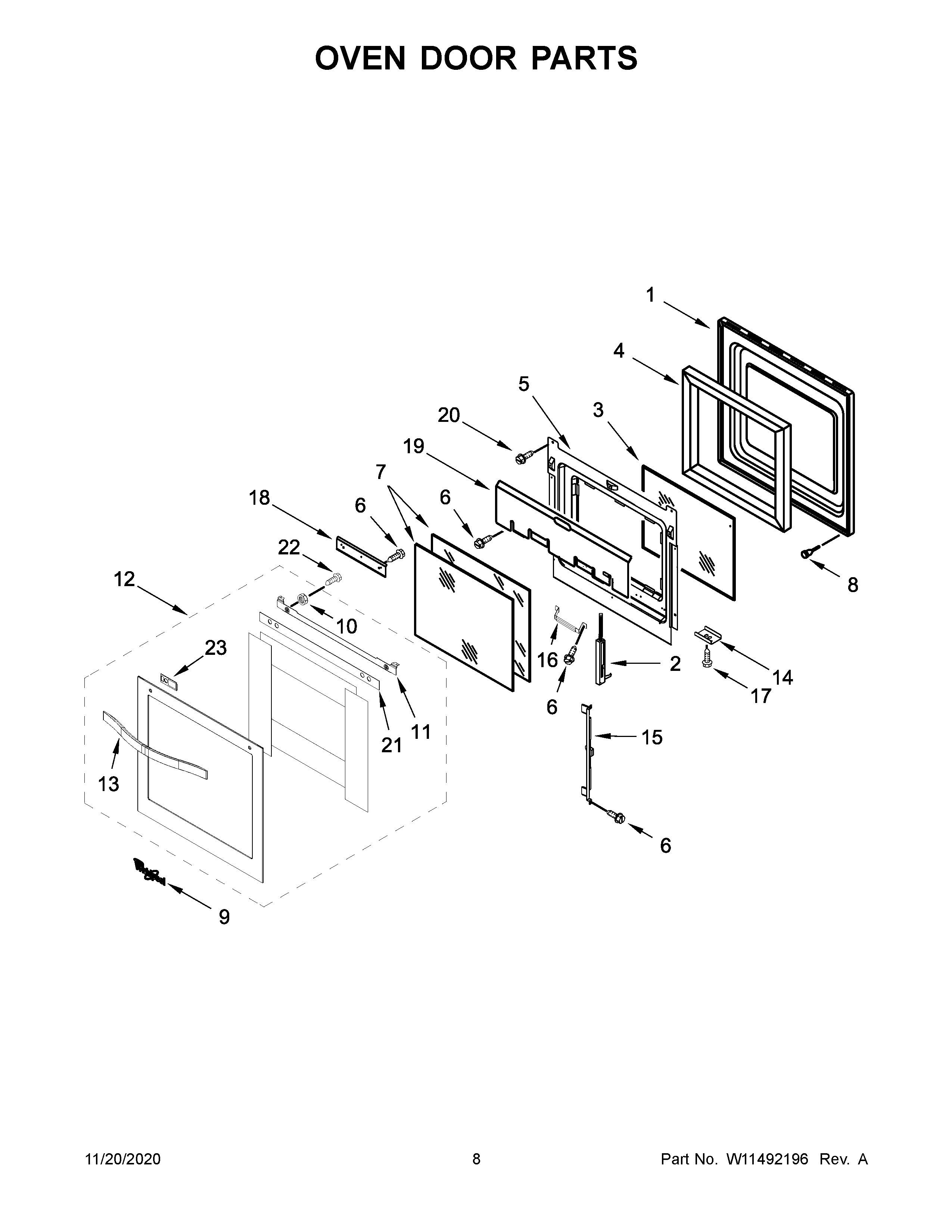 Oven door parts