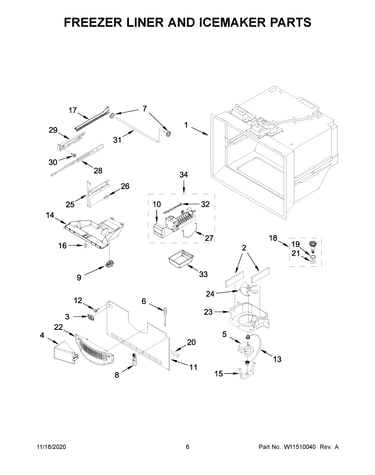 Freezer liner and icemaker parts