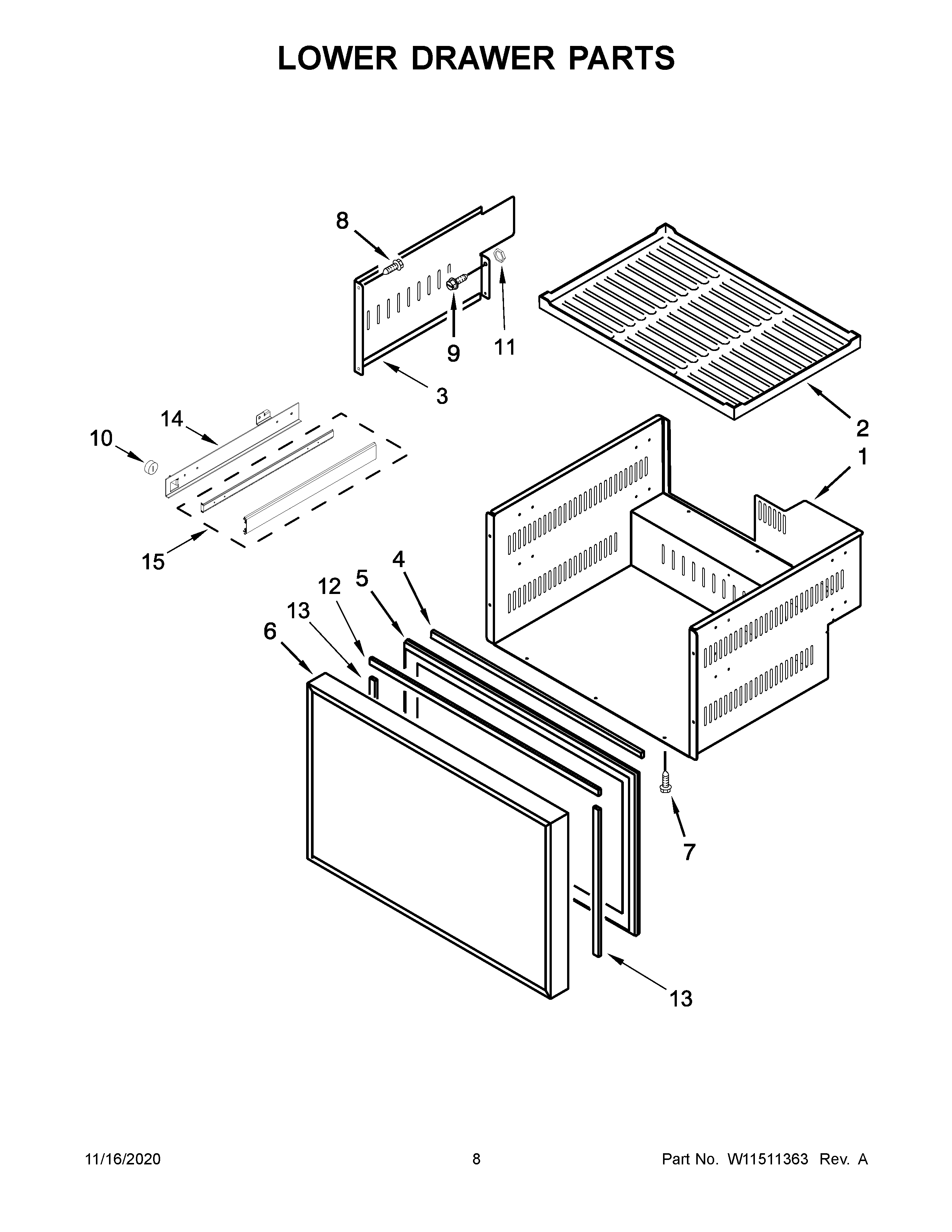 Lower drawer parts