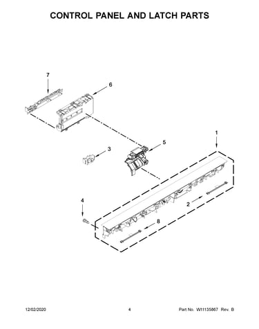 Control panel and latch parts