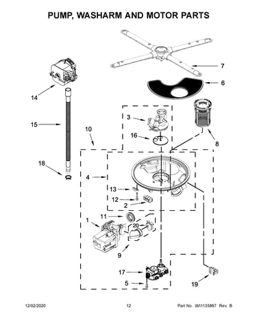 Pump, washarm and motor parts