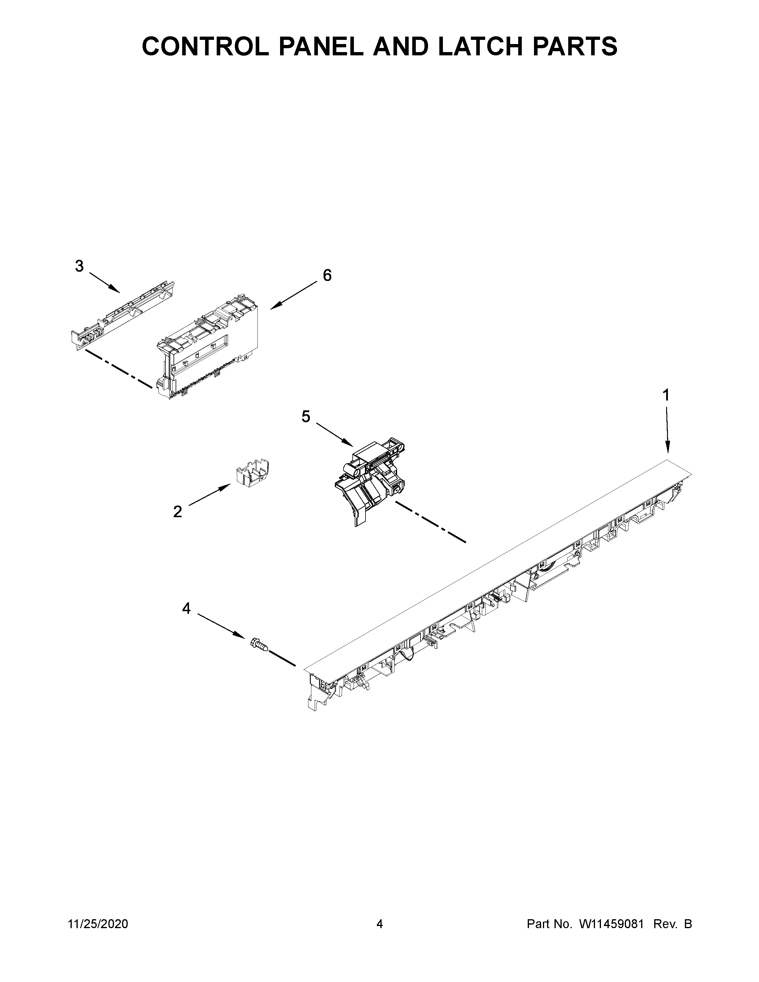 Control panel and latch parts