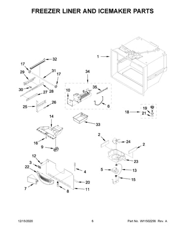 Freezer liner and icemaker parts