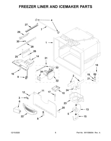 Freezer liner and icemaker parts