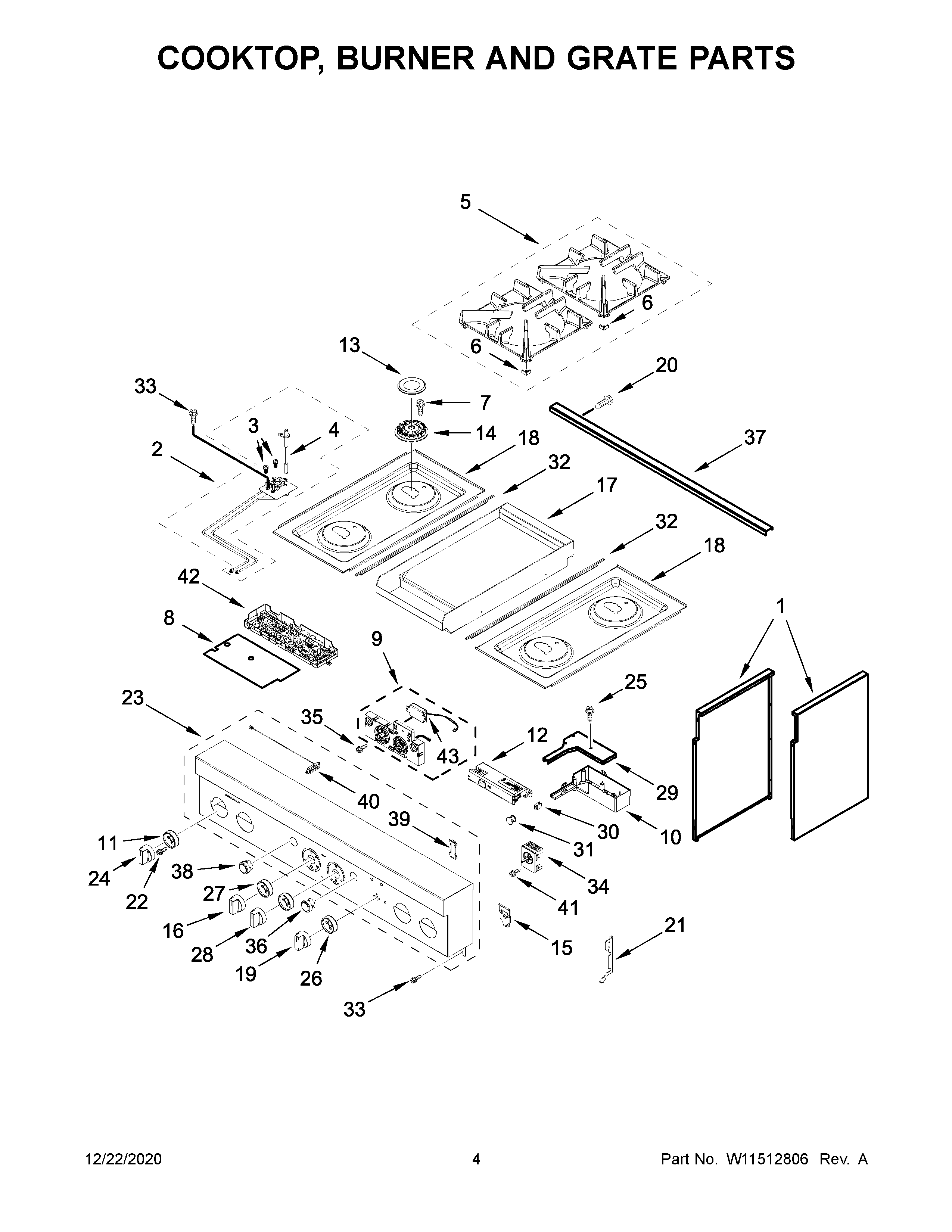 COOKTOP, BURNER AND GRATE PARTS