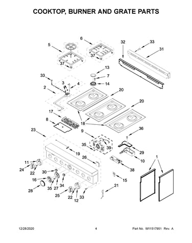 Cooktop, burner and grate parts