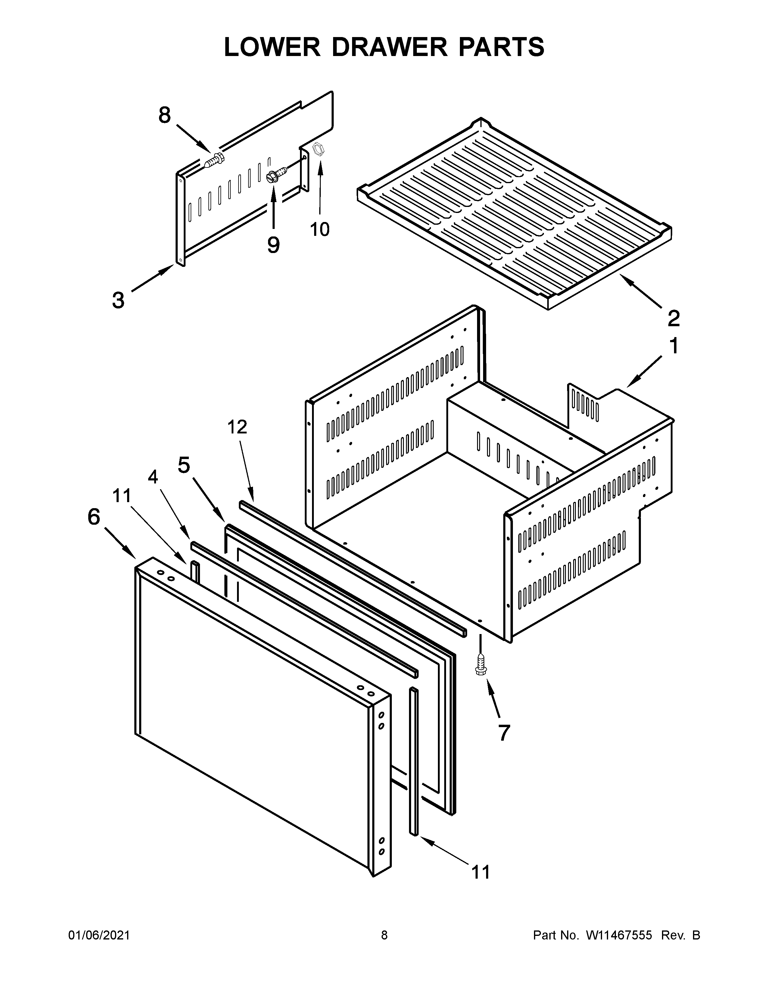 Lower drawer parts
