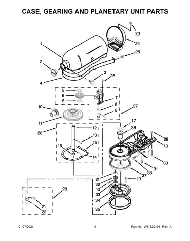 Case, gearing and planetary unit parts