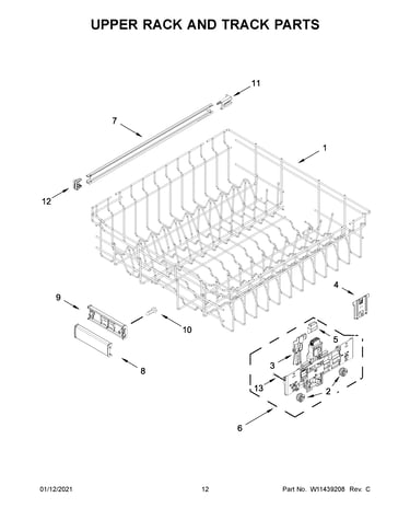Upper rack and track parts