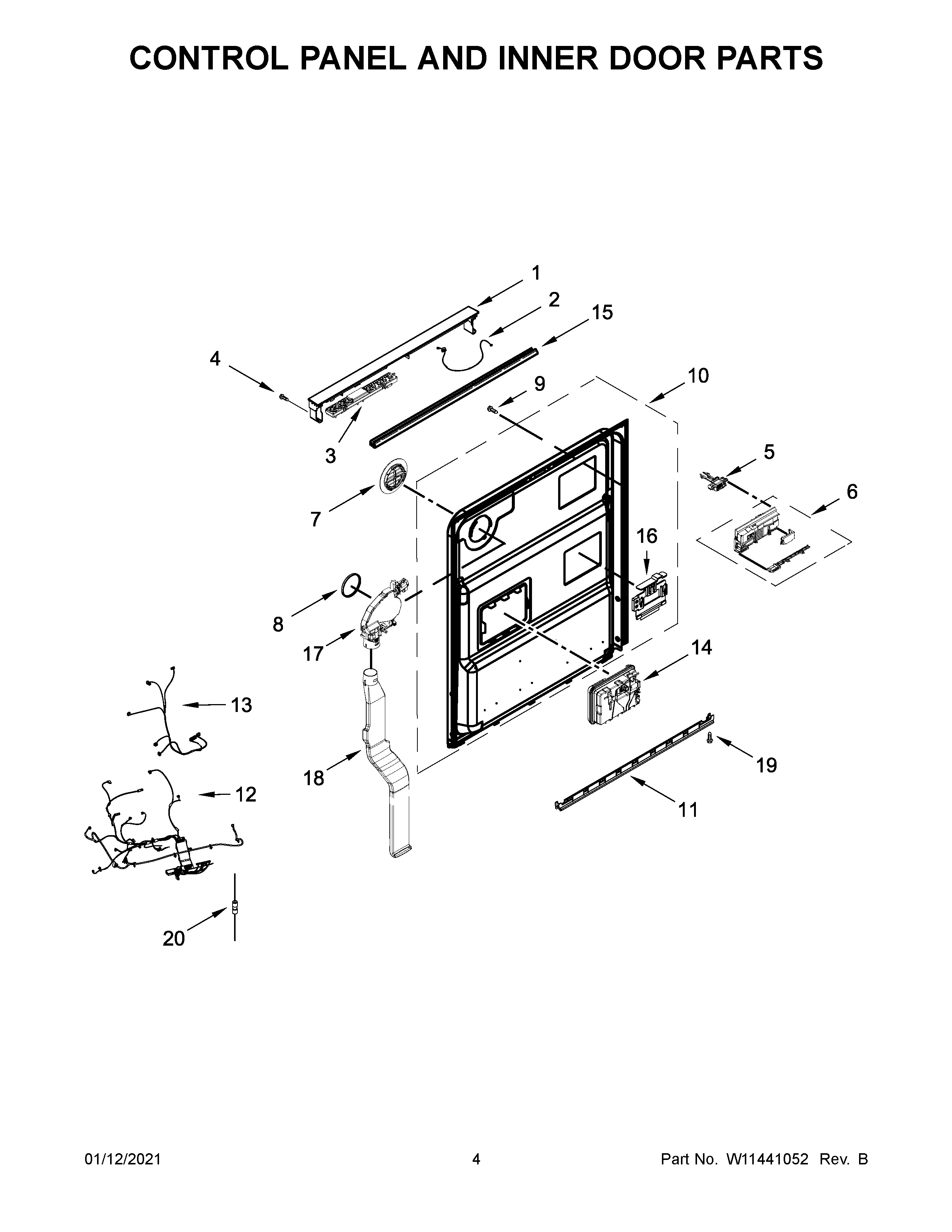 Control panel and inner door parts