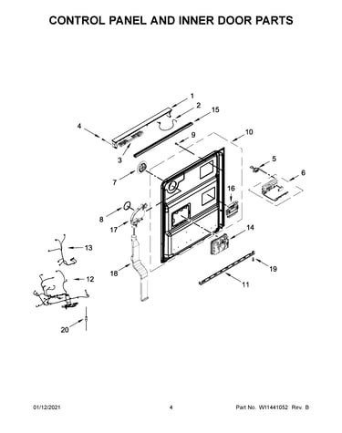 Control panel and inner door parts