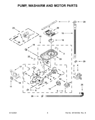 Pump, washarm and motor parts
