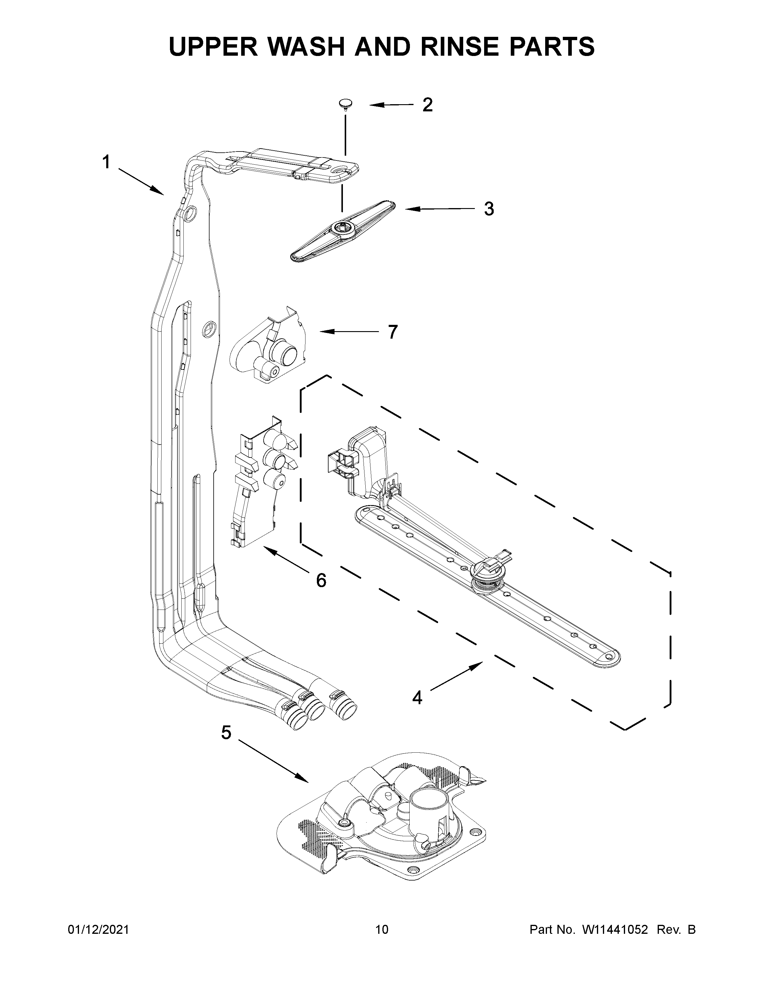 Upper wash and rinse parts