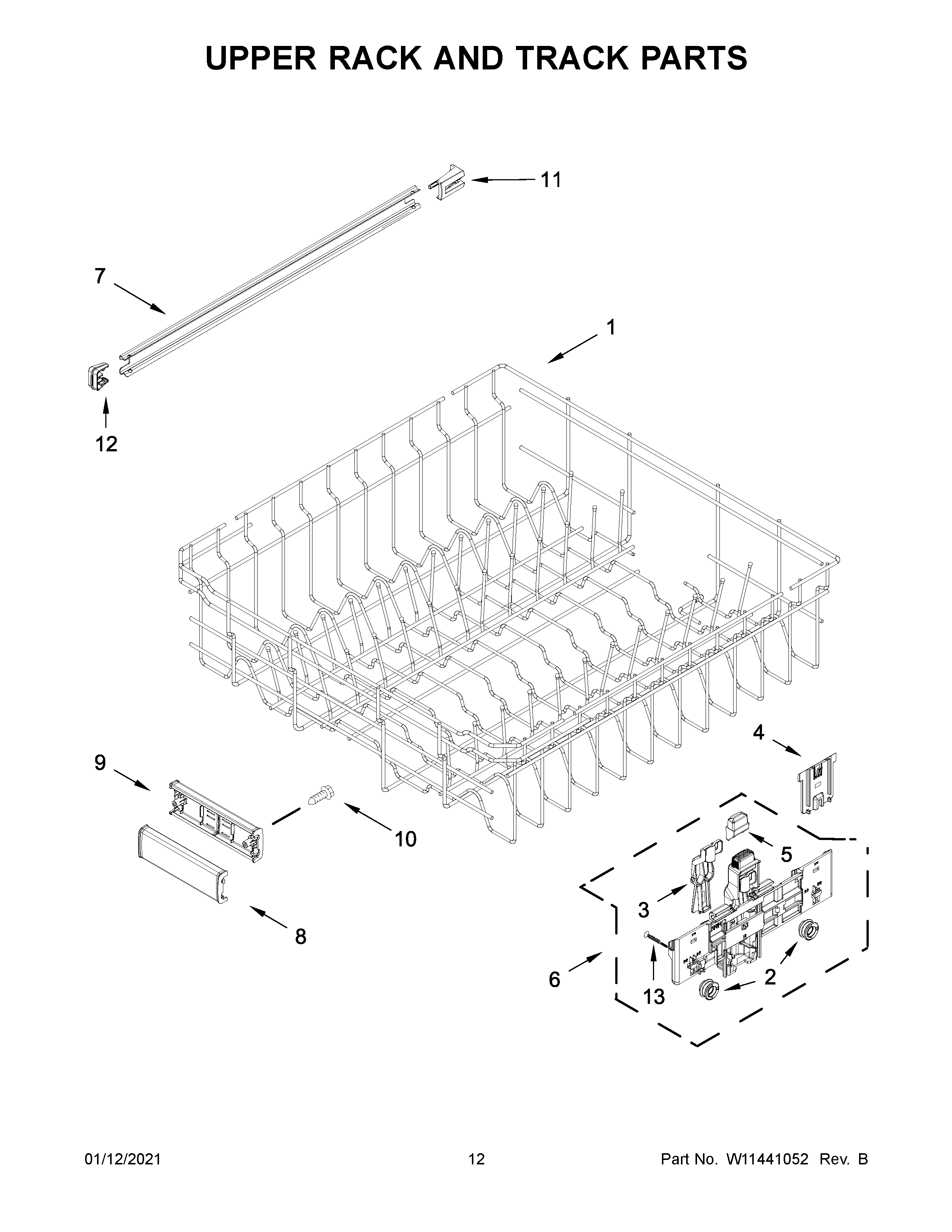 Upper rack and track parts