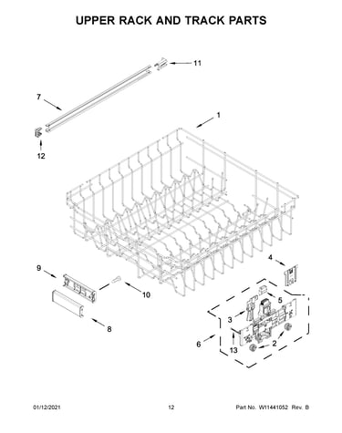 Upper rack and track parts